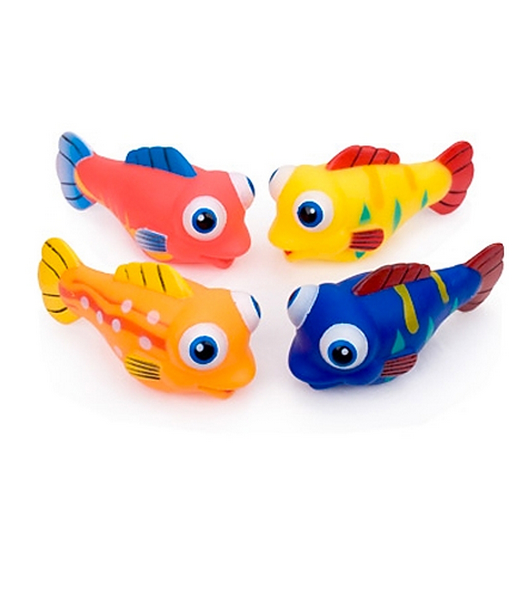 Fishing In The Paddling Pool. Childrens Toys In The Pool. Toy Fish
