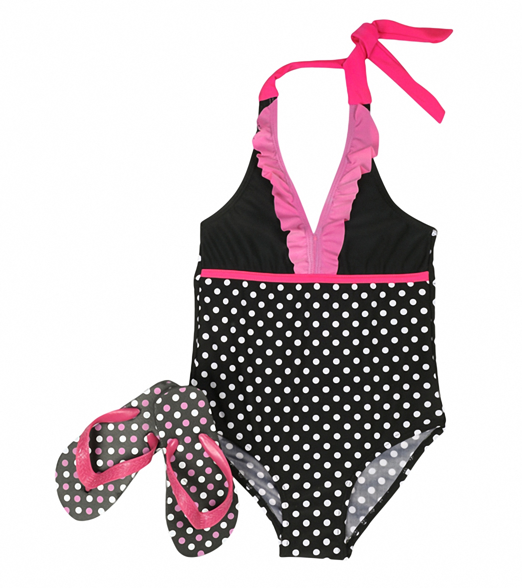 Jump N Splash Girls' Black And White Polka Dot One Piece W/ FREE ...