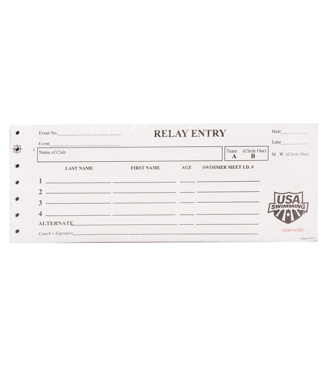 USA Swimming Relay Entry Slip at