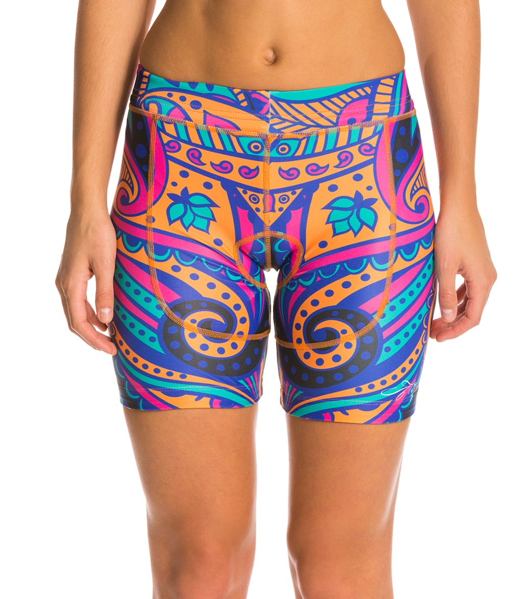 Triflare Women's Orange Medallion Triathlon Shorts at