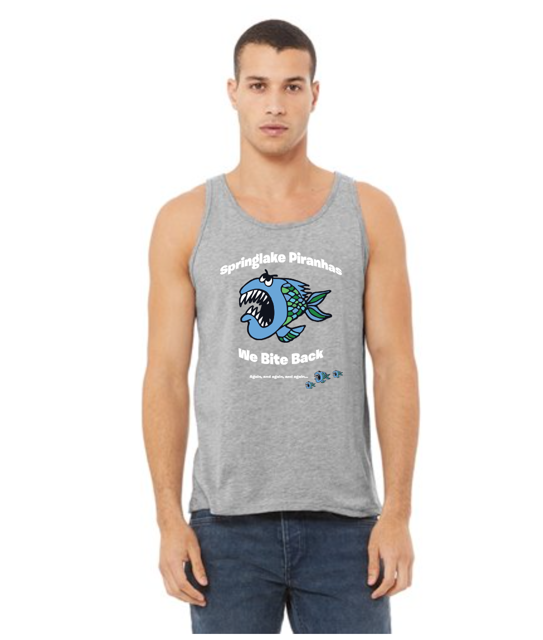 Springlake Piranhas We Bite Back Again Adult Grey Tank - Bella + Canvas Unisex Jersey Tank