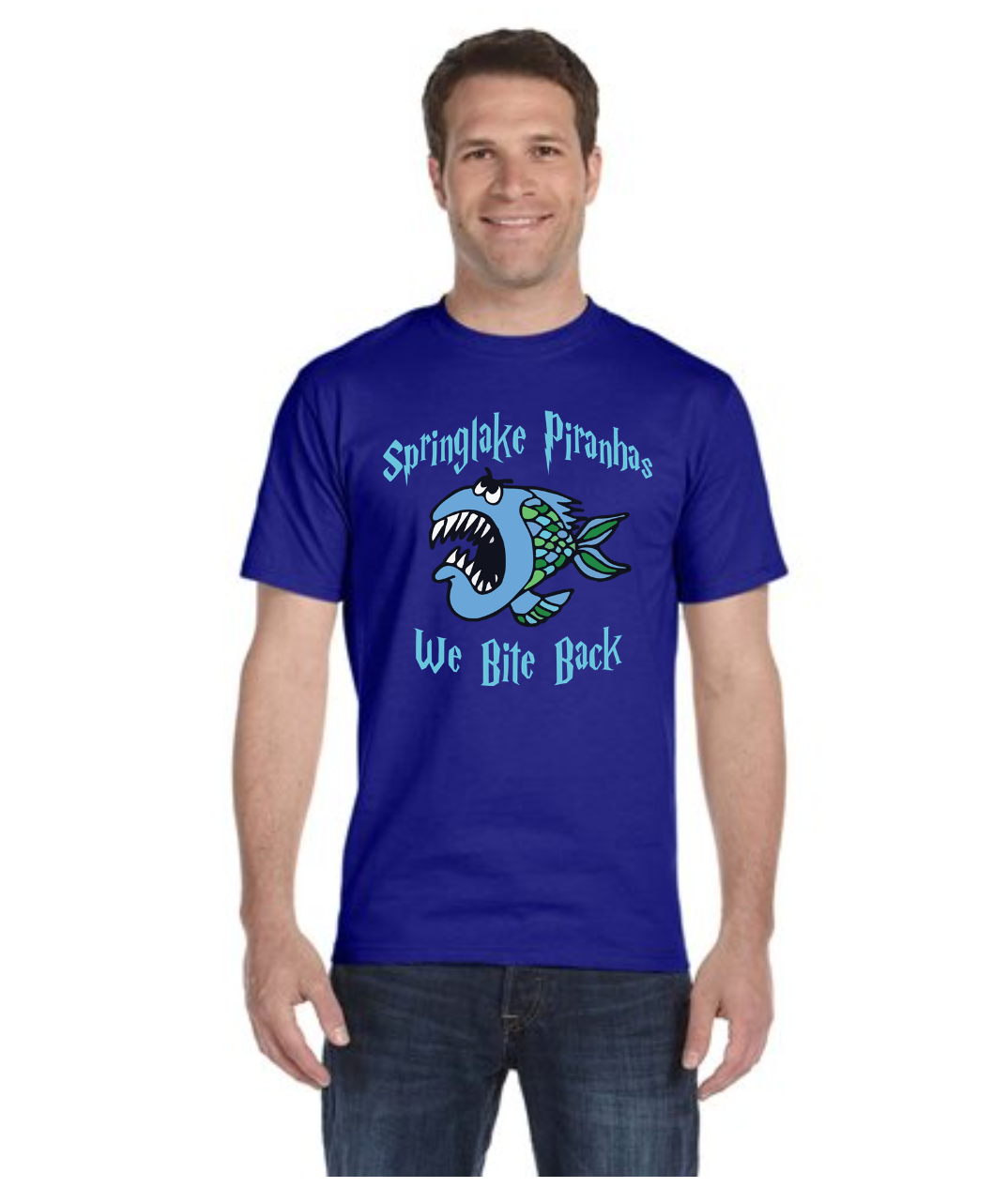 Springlake Piranhas Adult Blue Tee - Gildan Unisex 50/50 T-Shirt