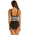 DKNY Iconic Stripes High Neck One Piece Swimsuit at SwimOutlet.com