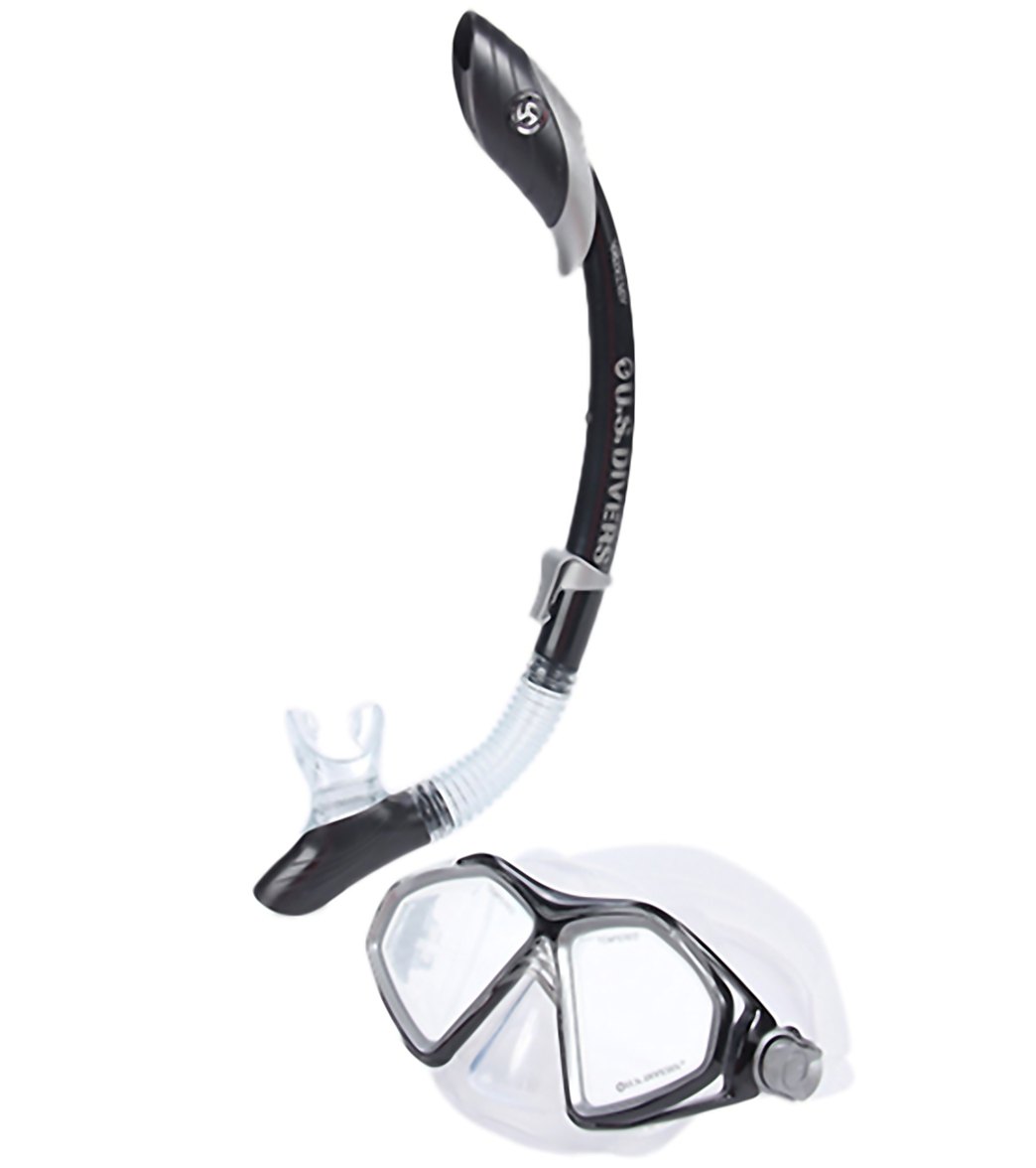 U.s. Divers Admiral 2Lx/Island Dry Mask And Snorkel Set - Black Silicone - Swimoutlet.com