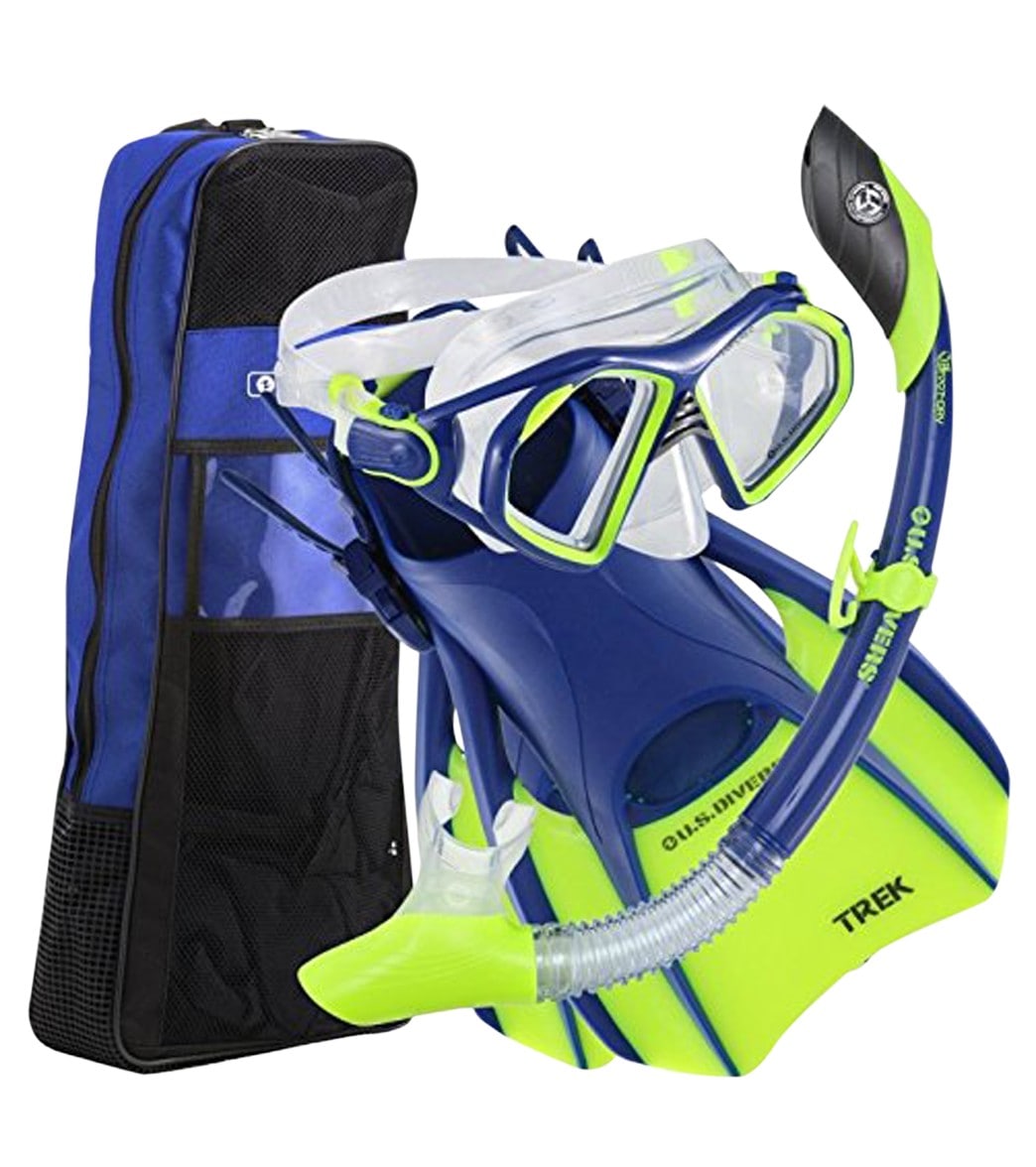 U.S. Divers admiral lx/island dry/trek/travel bag mask snorkel and fin set - blue/bright yellow large10-13 - swimoutlet.com