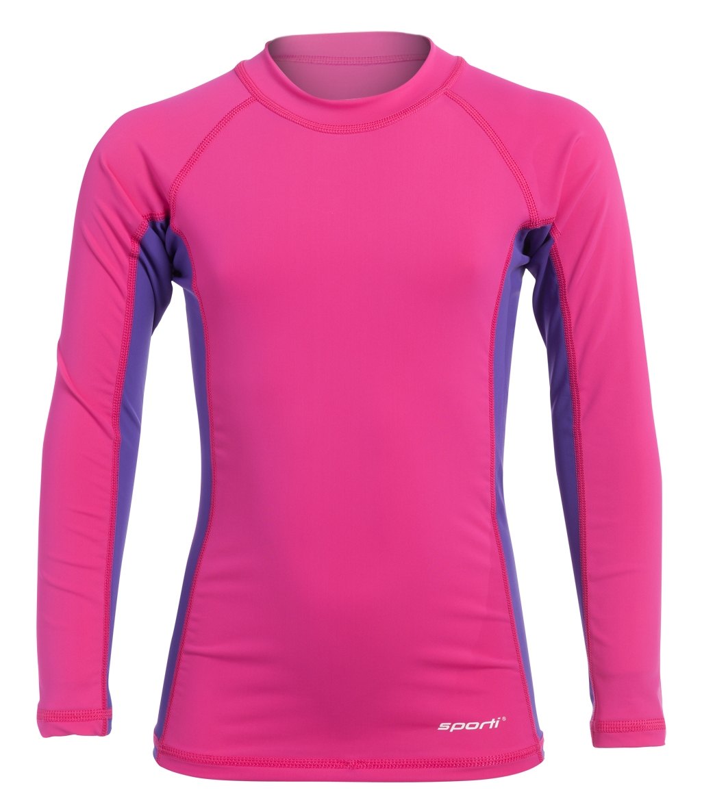 Sporti Youth Men's Long Sleeve Shirt Upf 50+ Sport Fit Rash Guard - Pink/Purple 12 Nylon/Spandex - Swimoutlet.com