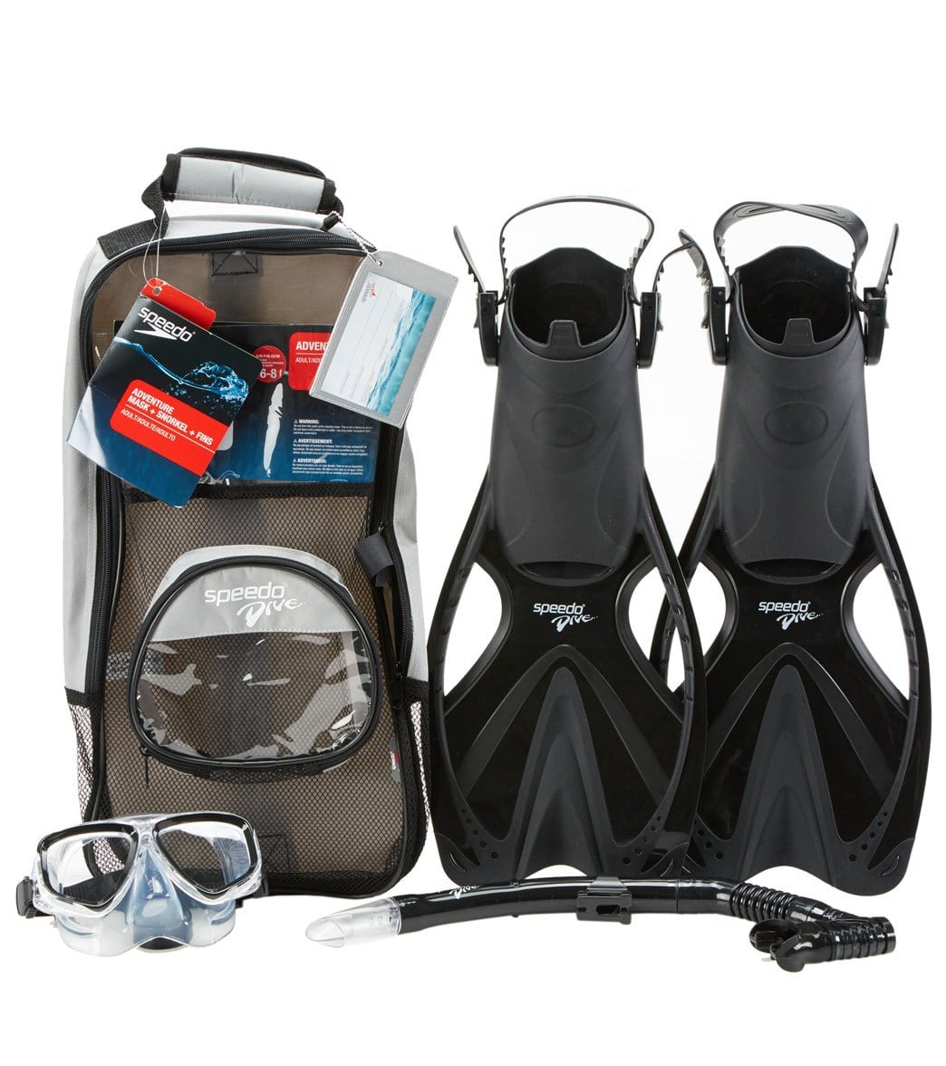 Speedo Adult Adventure Mask Snorkel And Fin Set - Black/Black S/M Size Small/Medium - Swimoutlet.com