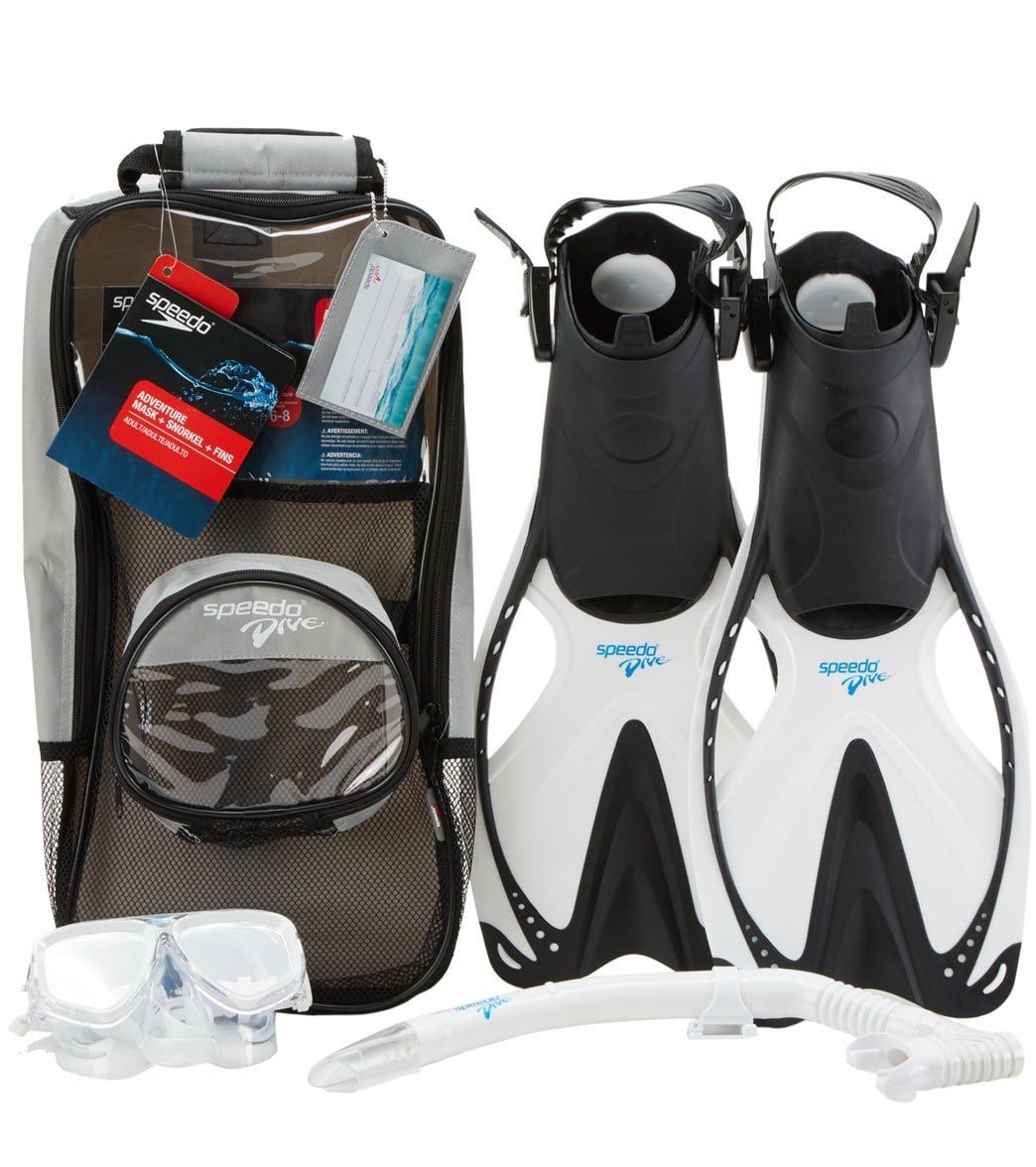 Speedo Adult Adventure Mask Snorkel And Fin Set - Black/White L/Xl - Swimoutlet.com