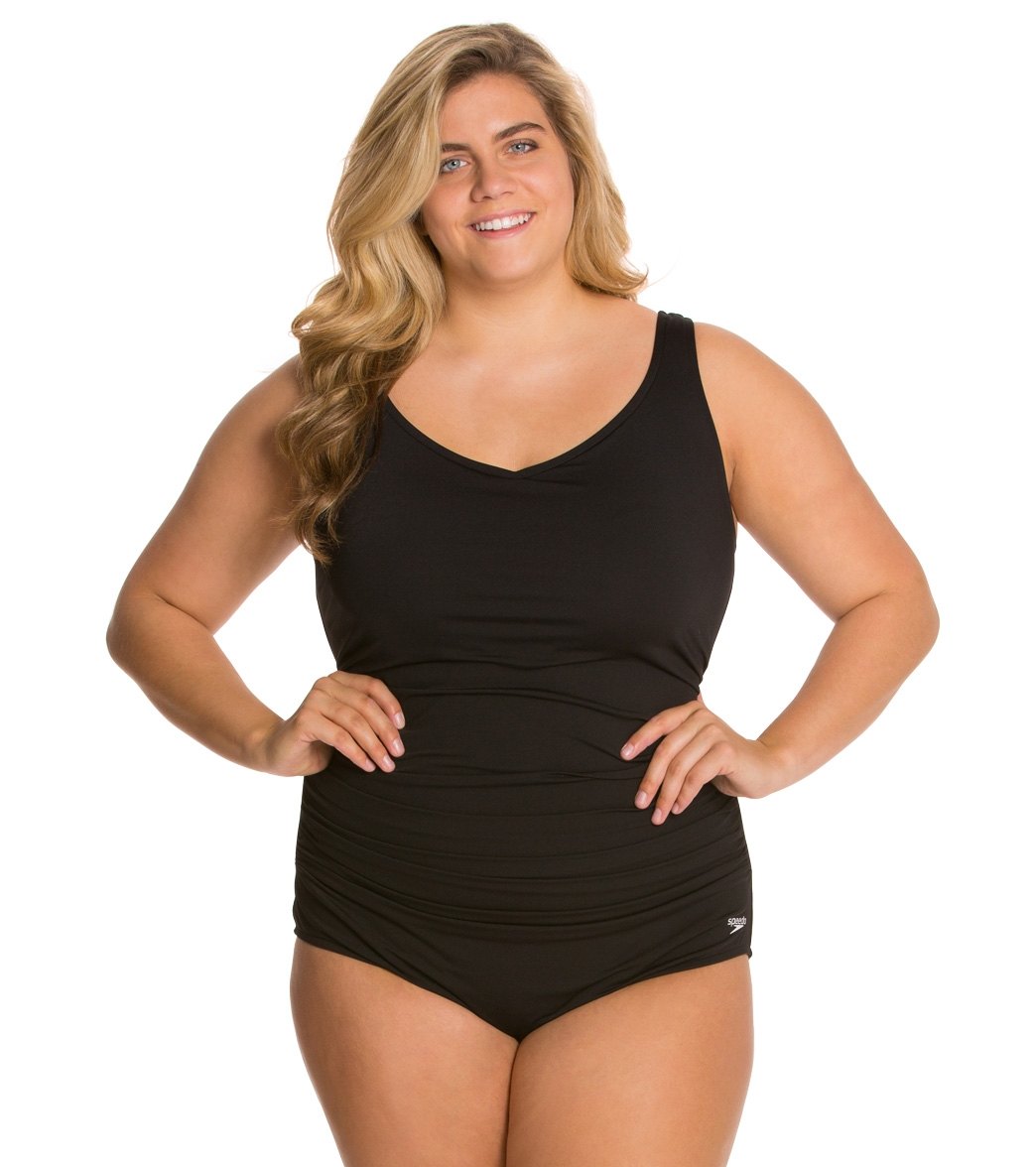 Speedo Endurance Side Shirred Contourback Plus Size One Piece Swimsuit