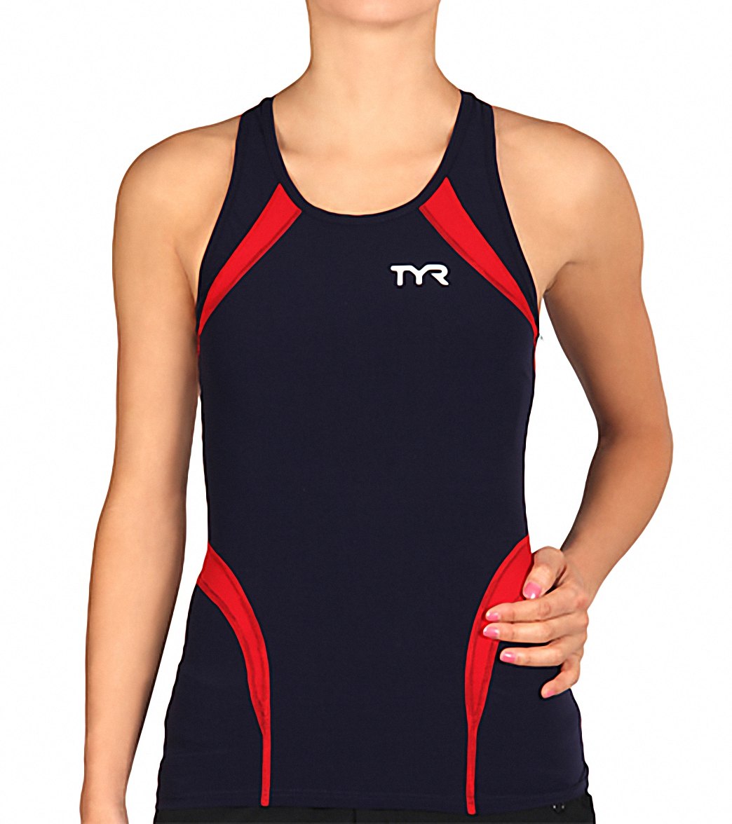 TYR Carbon Women's Tank - Navy/Red X-Small Lycra®/Nylon/Polyester/Spandex - Swimoutlet.com