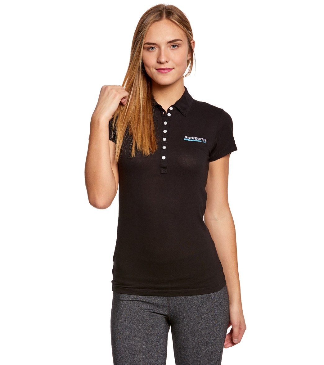 Women's Polo Tee Shirt - Black Large Cotton - Swimoutlet.com