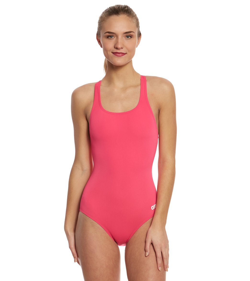 Arena Madison Maxlife Athletic Thick Strap Racer Back One Piece Swimsuit - Fresia Rose 28 Polyester/Pbt - Swimoutlet.com