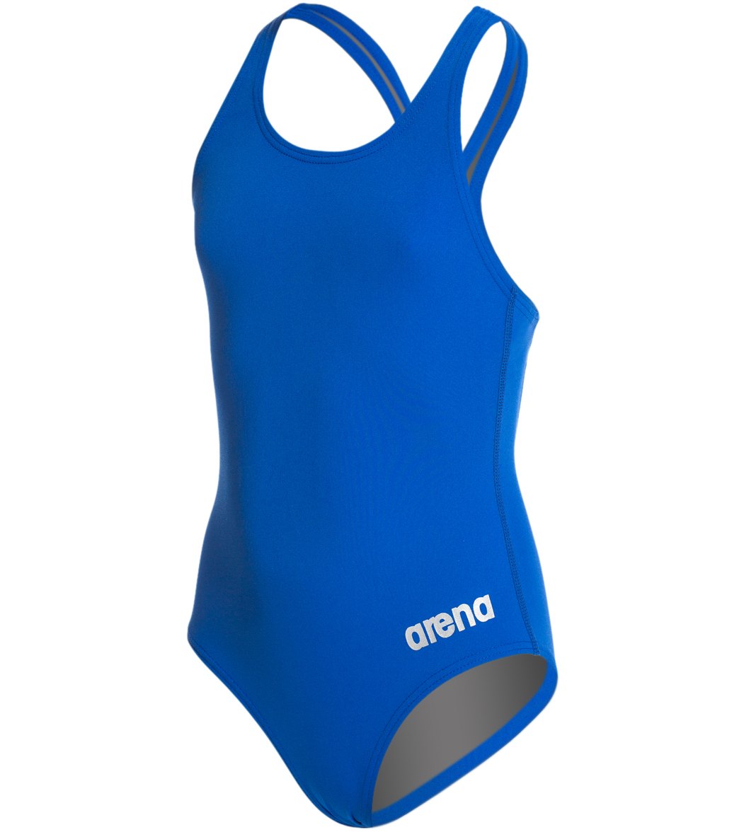 Arena Girls' Madison Athletic Thick Strap Racer Back One Piece Swimsuit - Royal/Metallic Silver 10Y/26 Polyester/Pbt - Swimoutlet.com