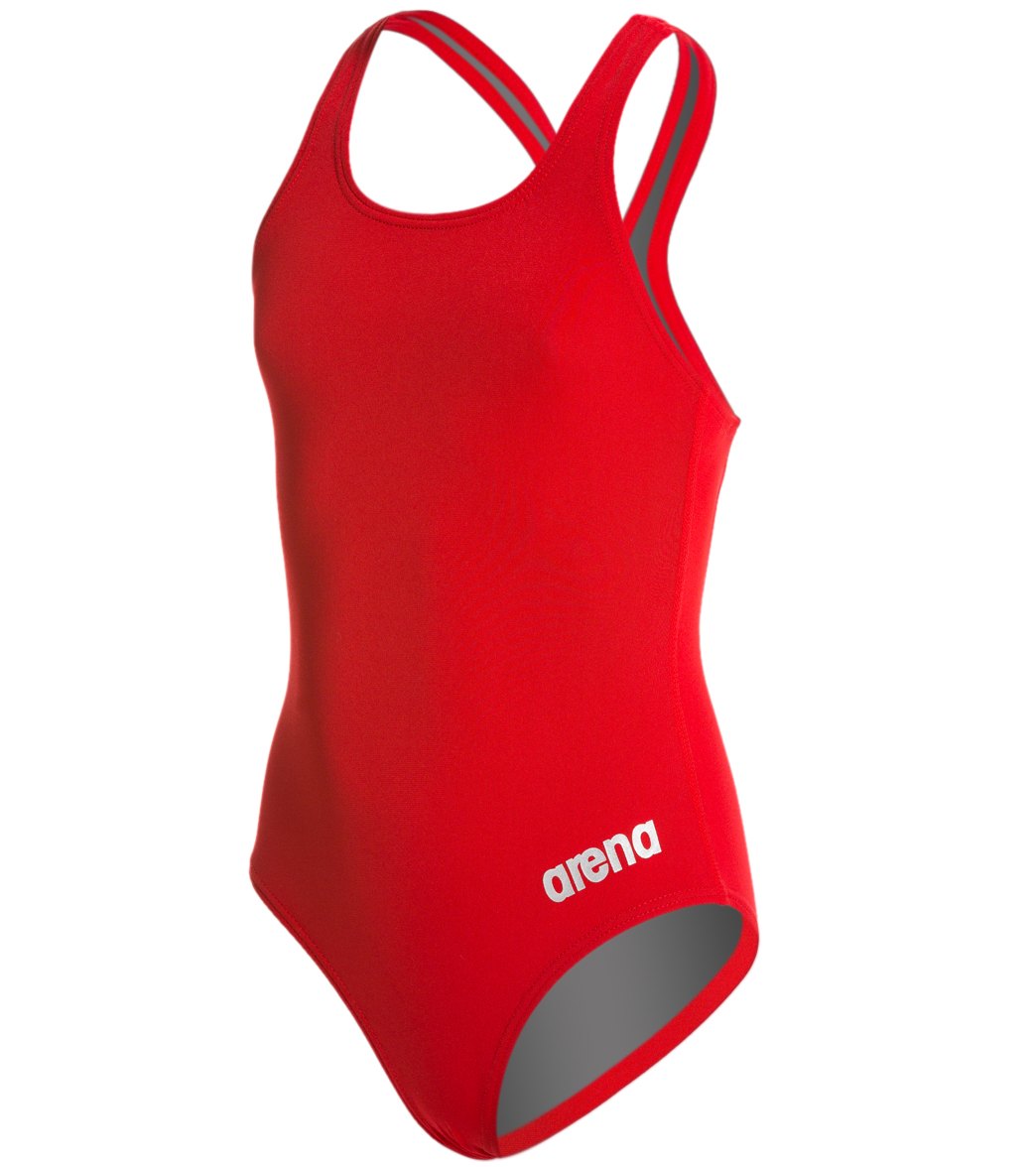 Arena Girls' Madison Athletic Thick Strap Racer Back One Piece Swimsuit - Red/Metallic Silver 8Y/24 Polyester/Pbt - Swimoutlet.com