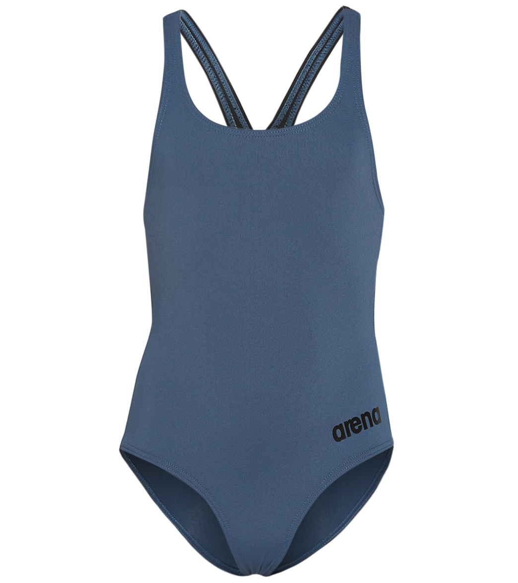 Arena Girls' Madison Athletic Thick Strap Racer Back One Piece Swimsuit - Shark/Black 24 Polyester/Pbt - Swimoutlet.com