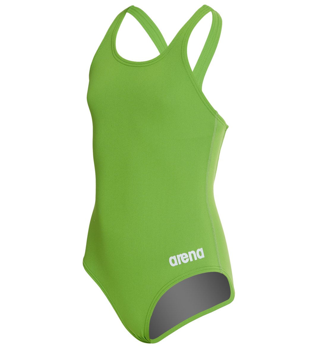 Arena Girls' Madison Athletic Thick Strap Racer Back One Piece Swimsuit - Leaf 22Y Polyester/Pbt - Swimoutlet.com