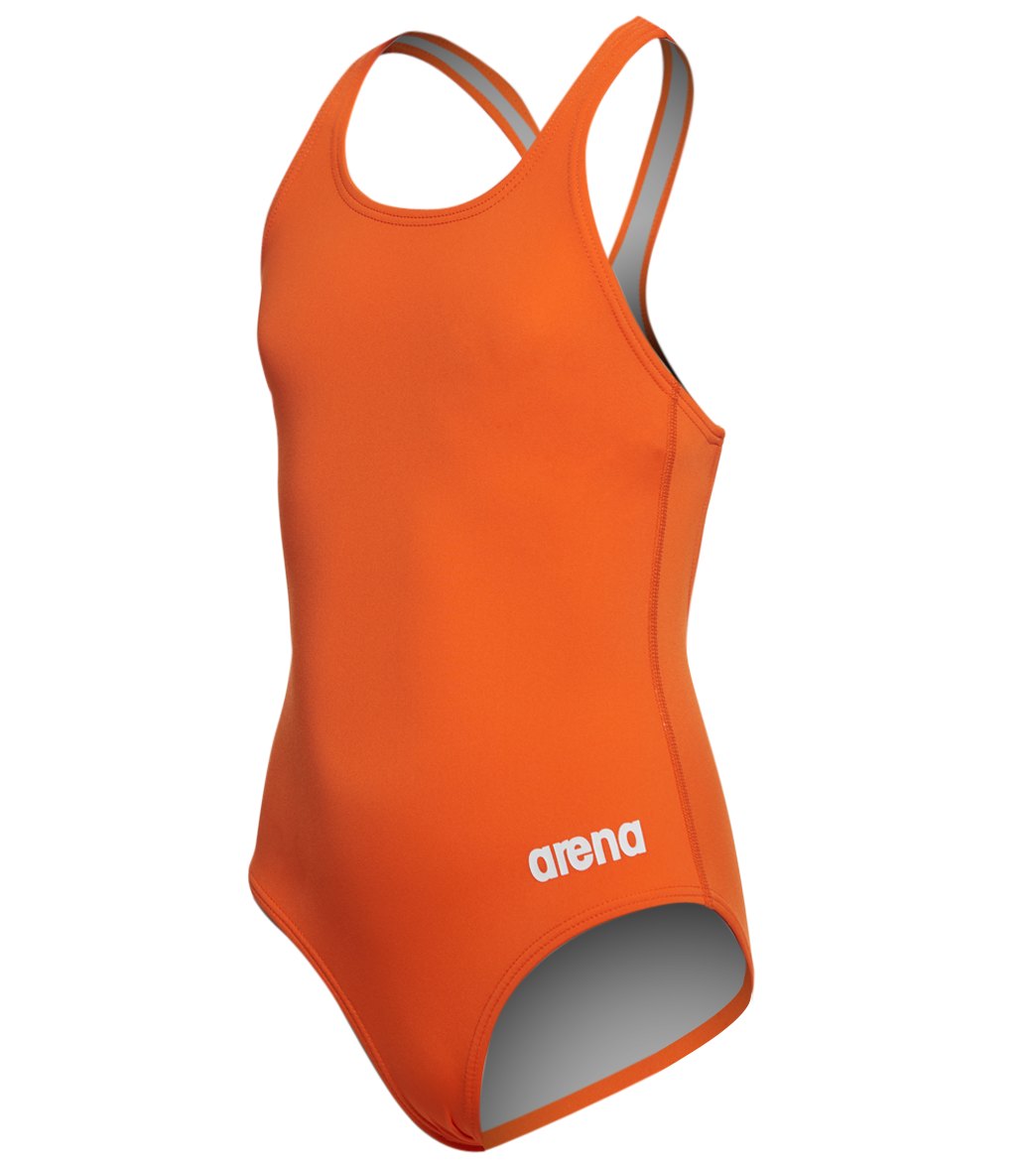 Arena Girls' Madison Athletic Thick Strap Racer Back One Piece Swimsuit - Mango- White 6Y/22 Mango/ Polyester/Pbt - Swimoutlet.com