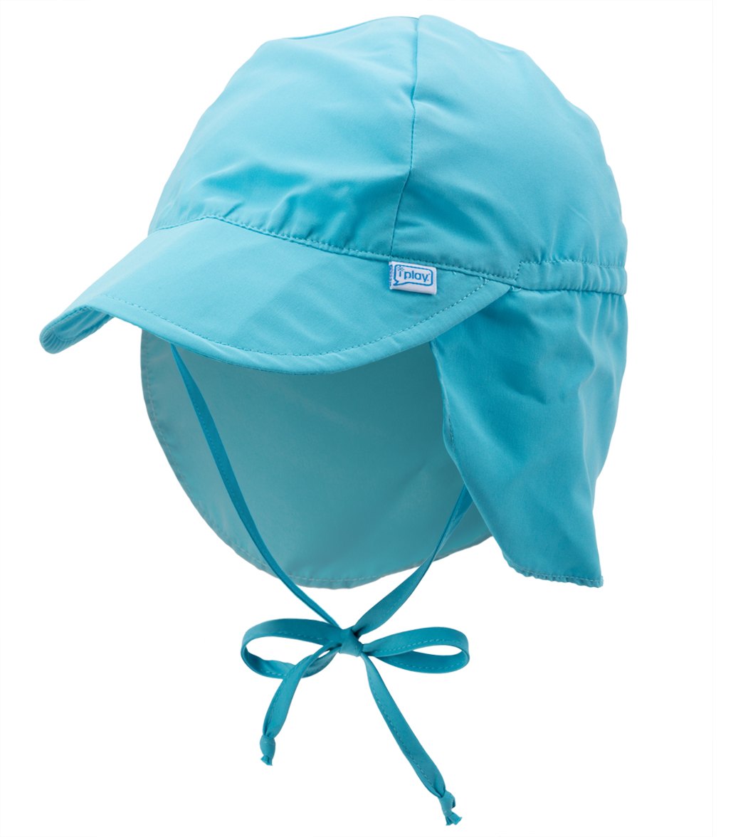 I Play. By Green Sprouts Solid Flap Sun Protection Hat Baby - Aqua 0-6 Months Polyester - Swimoutlet.com