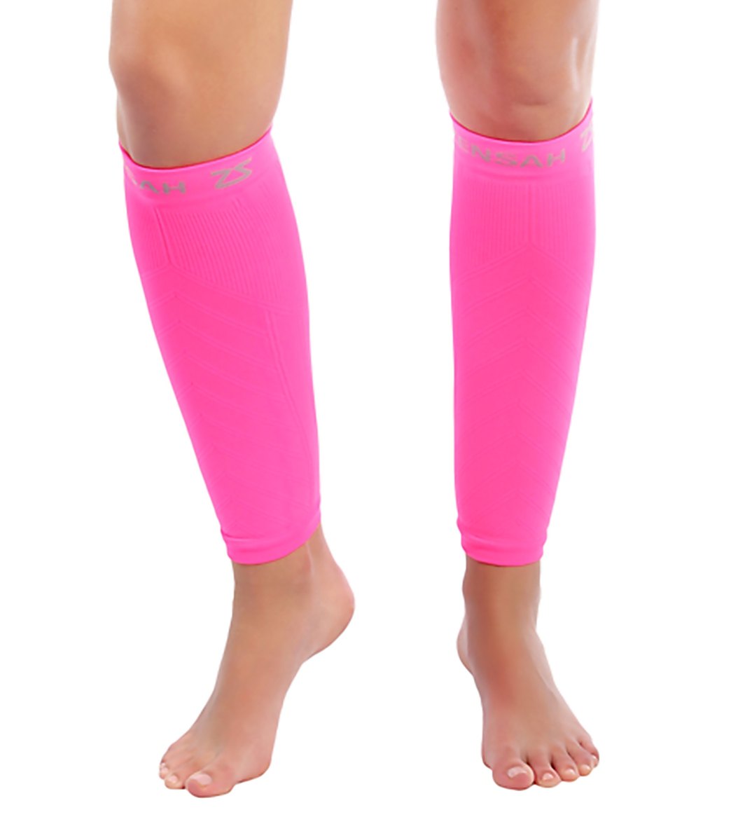 Zensah Compression Leg Sleeves Pair - Neon Pink Small/Medium - Swimoutlet.com