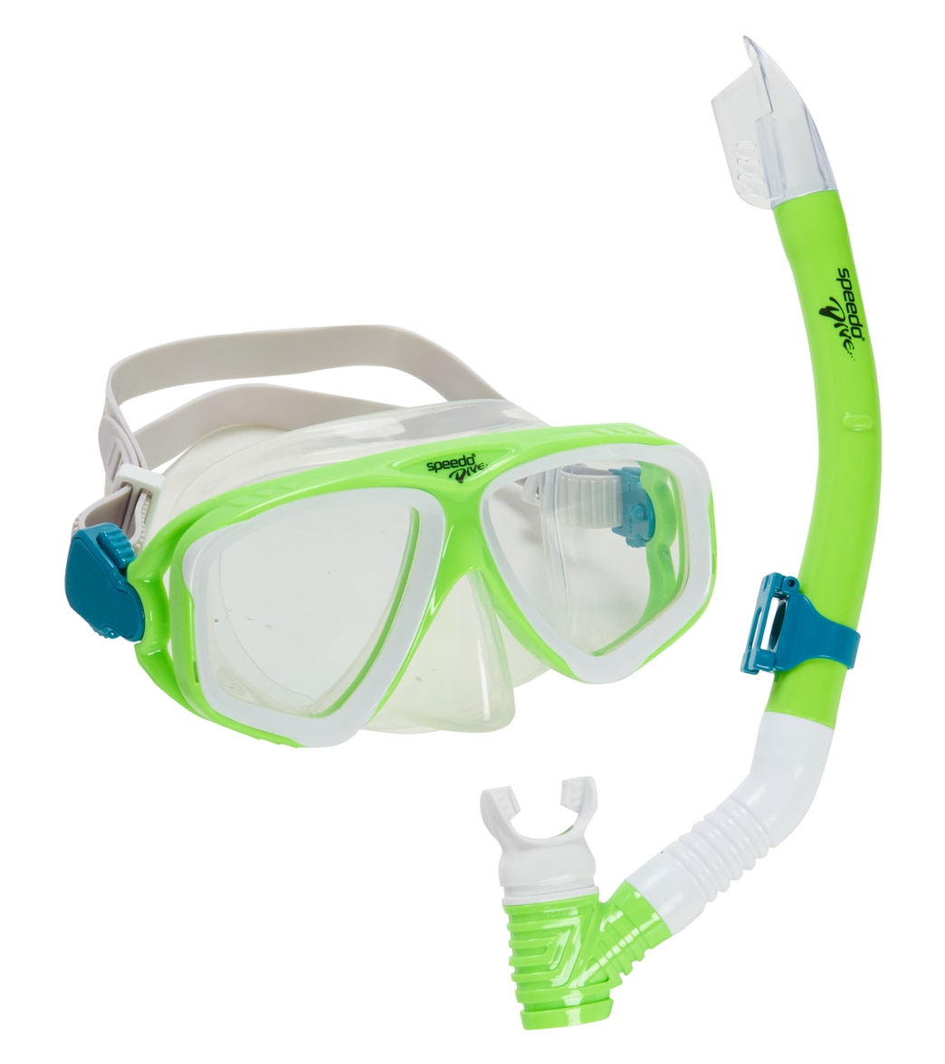 Speedo Jr. Adventure Mask & Snorkel Set - Green Gecko/Clear Silicone - Swimoutlet.com