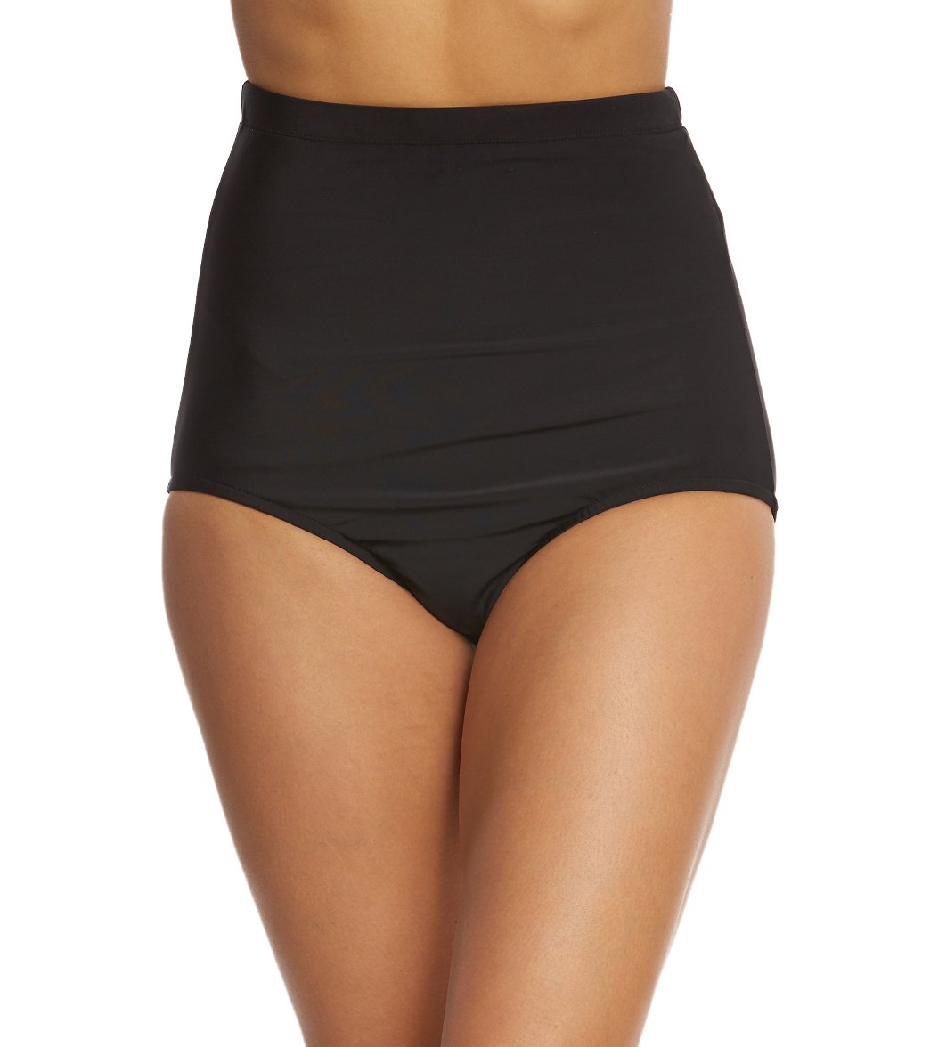 Penbrooke Swimwear Solid Ultra High Waist Pants Bikini Bottom - Black 8 Nylon/Spandex - Swimoutlet.com