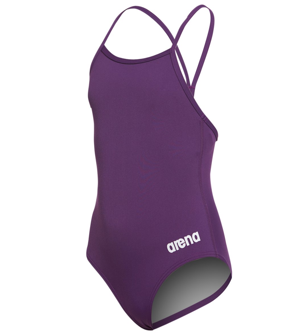 Arena Girls' Master Maxlife Thin Strap Micro Back One Piece Swimsuit - Plum/White 6Y/22 Polyester/Pbt - Swimoutlet.com