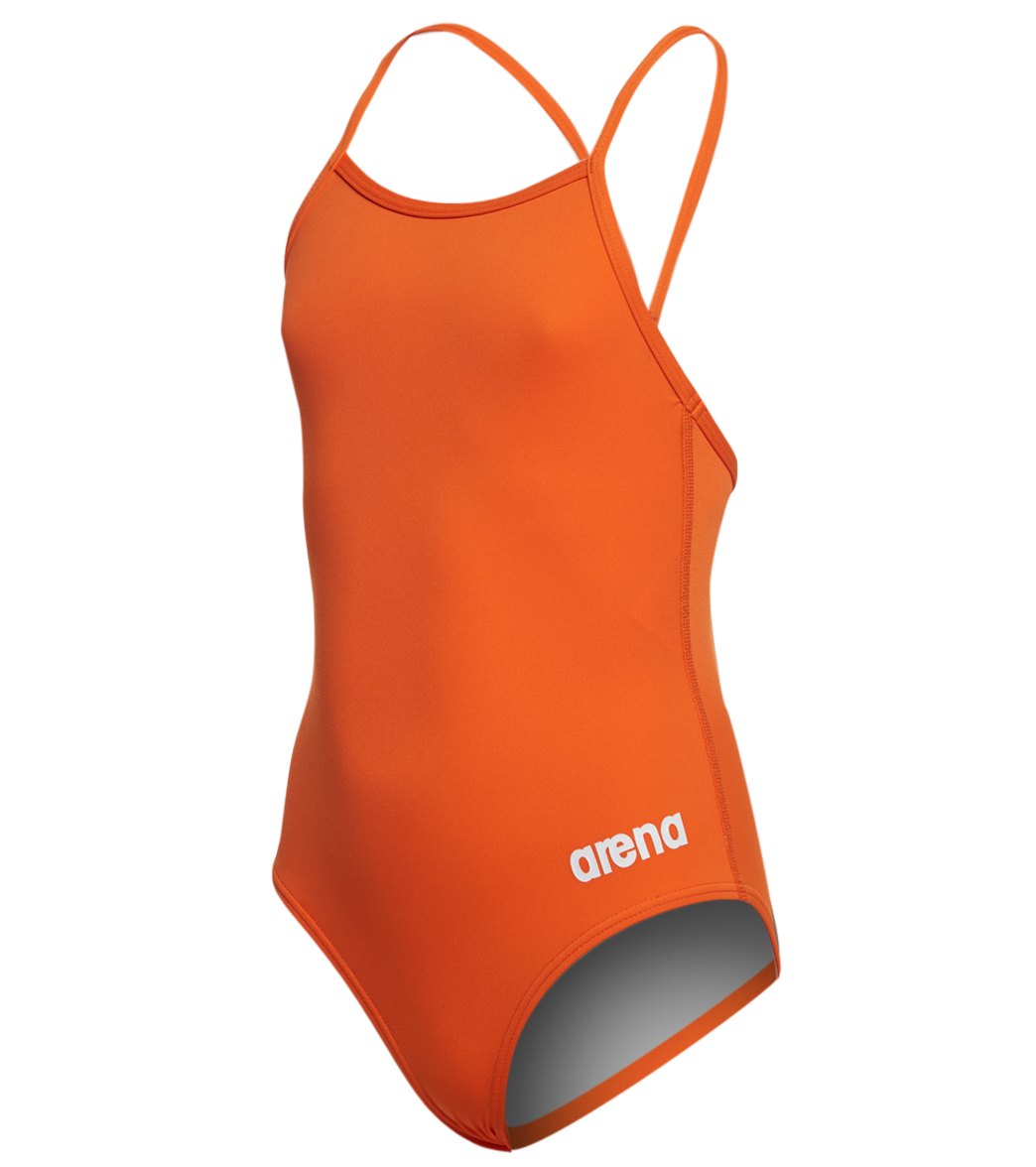 Arena Girls' Master Maxlife Thin Strap Micro Back One Piece Swimsuit - Mango/White 10Y/26 Polyester/Pbt - Swimoutlet.com
