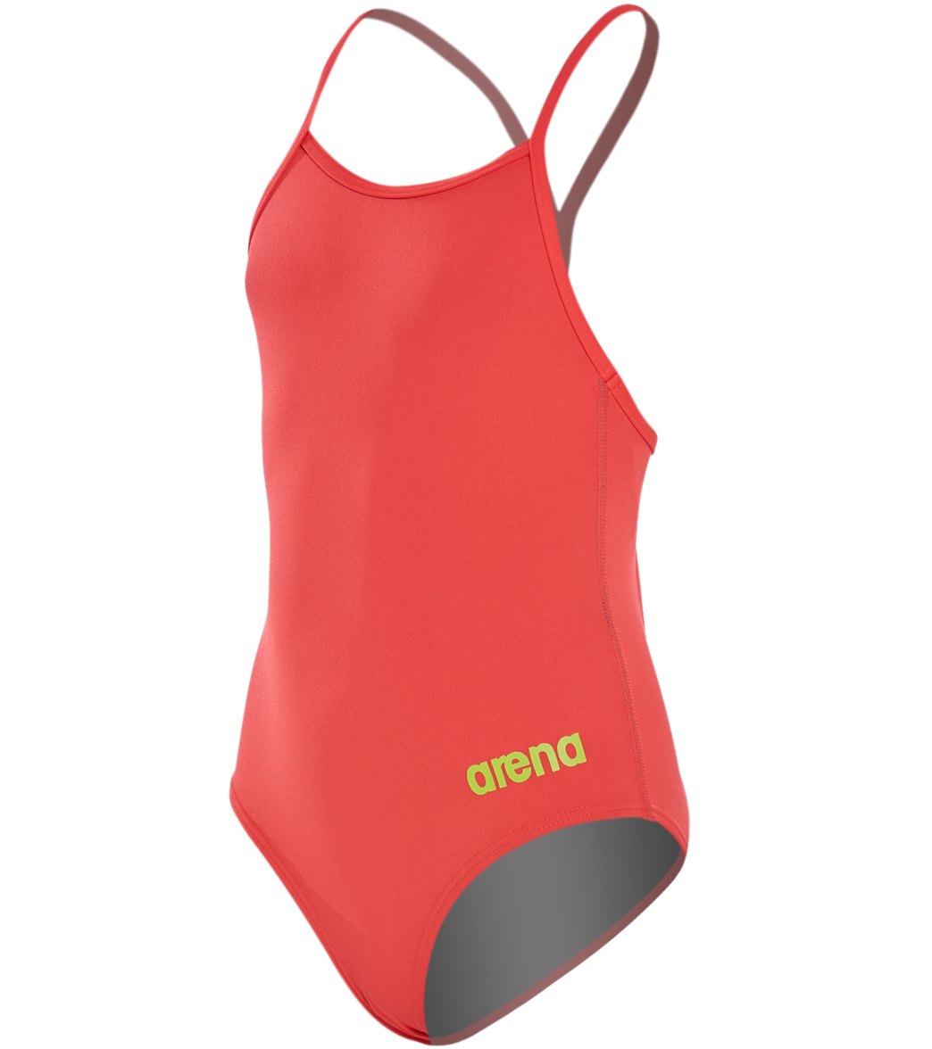 Arena Girls' Master Maxlife Thin Strap Micro Back One Piece Swimsuit - Flou Red/Soft Green 26 Polyester/Pbt - Swimoutlet.com