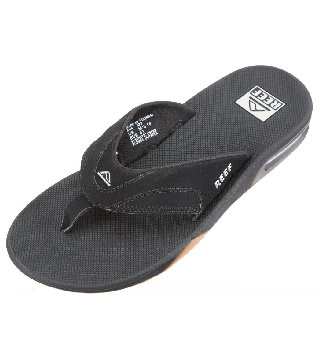 Reef Men's Fanning Sandals - Black/Silver 8 Leather/Rubber - Swimoutlet.com