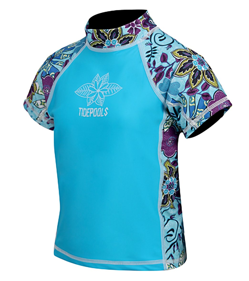 Tidepools Girls' Topsy Turvy Short Sleeve Shirt Rash Guard Toddler//Big Kid - Blue 4 Lycra®/Polyester - Swimoutlet.com