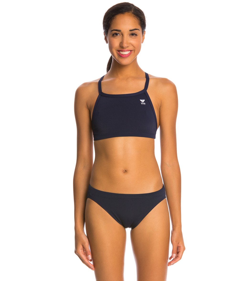 TYR Solid Durafast One Diamondback Workout Bikini Swimsuit Set - Navy Xxs Size X-Small Polyester - Swimoutlet.com
