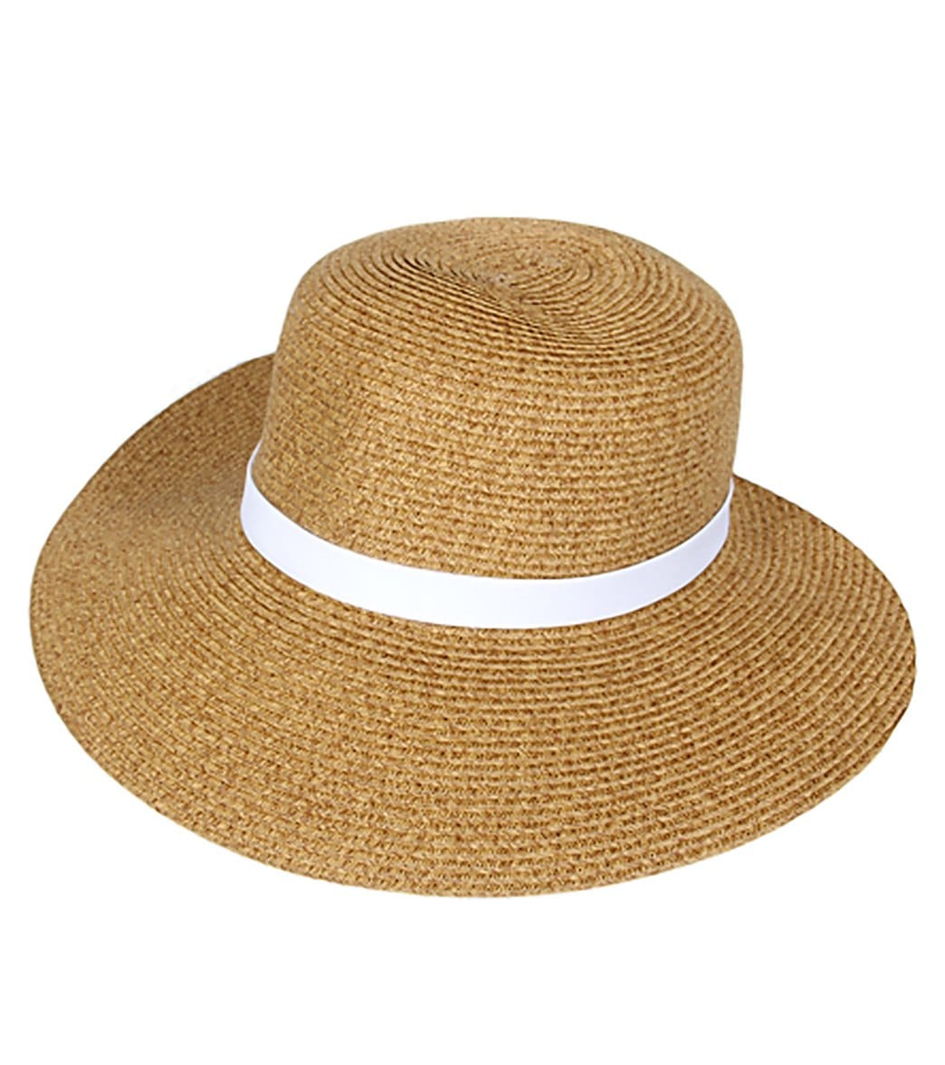Sun N Sand French Laundry Ribbon Trim Straw Hat - White - Swimoutlet.com