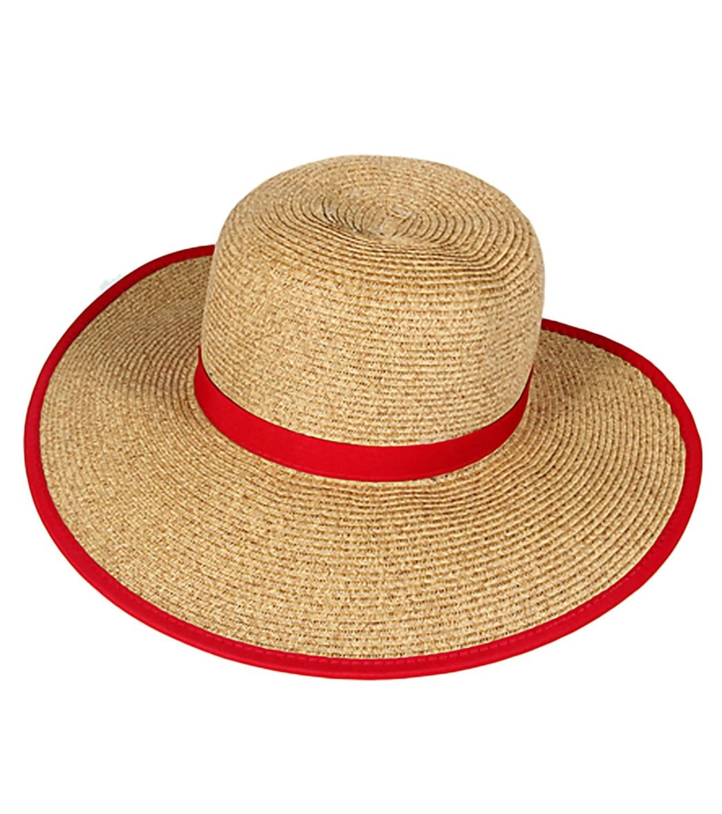 Sun N Sand French Laundry Ribbon Trim Straw Hat - Red - Swimoutlet.com
