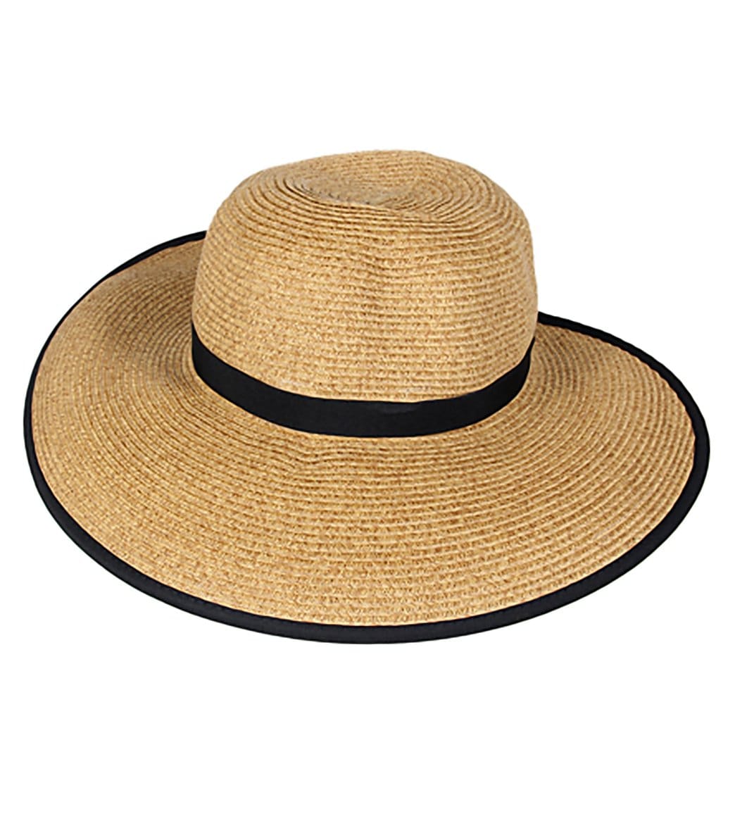 Sun N Sand french laundry ribbon trim straw hat - black - swimoutlet.com