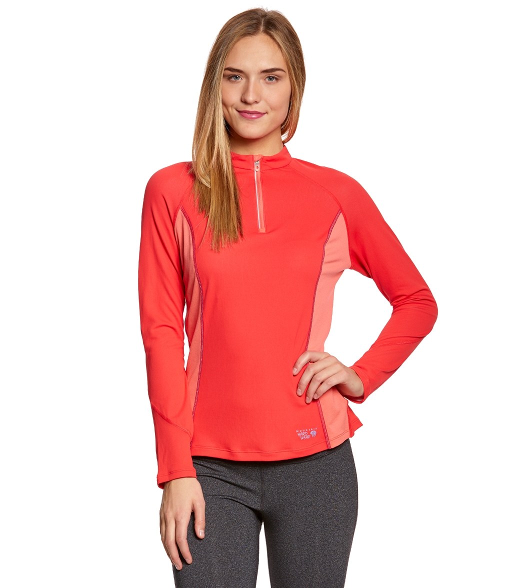 Mountain Hardwear Women's Aliso Long Sleeve Running Zip-T - Red Hibiscus Xl - Swimoutlet.com
