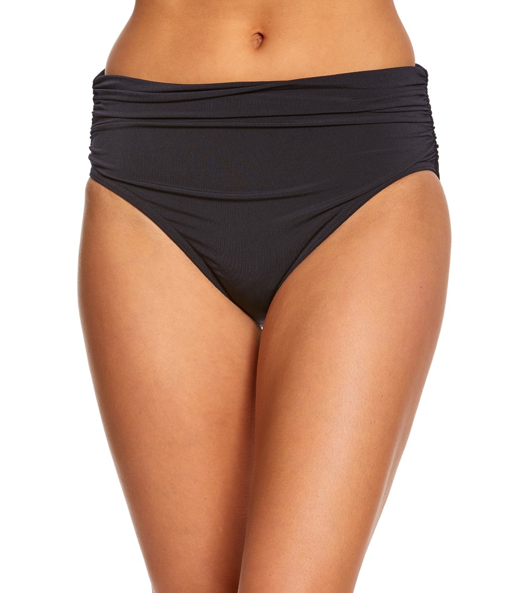 high waisted shirred bikini bottoms