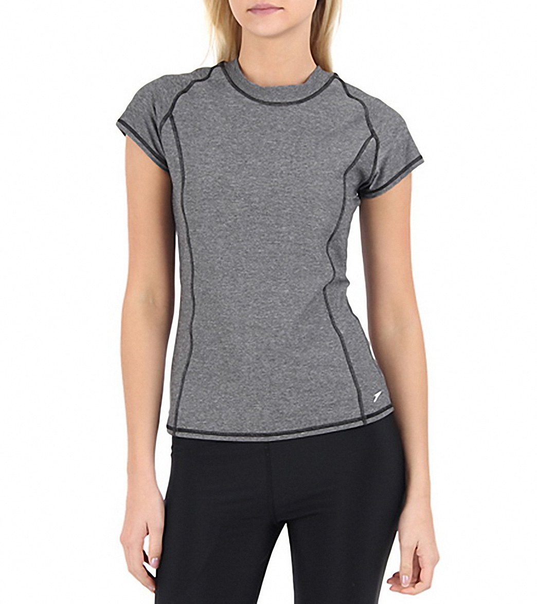 Speedo Heathered Cap Sleeve Rashguard with Zip Pocket at