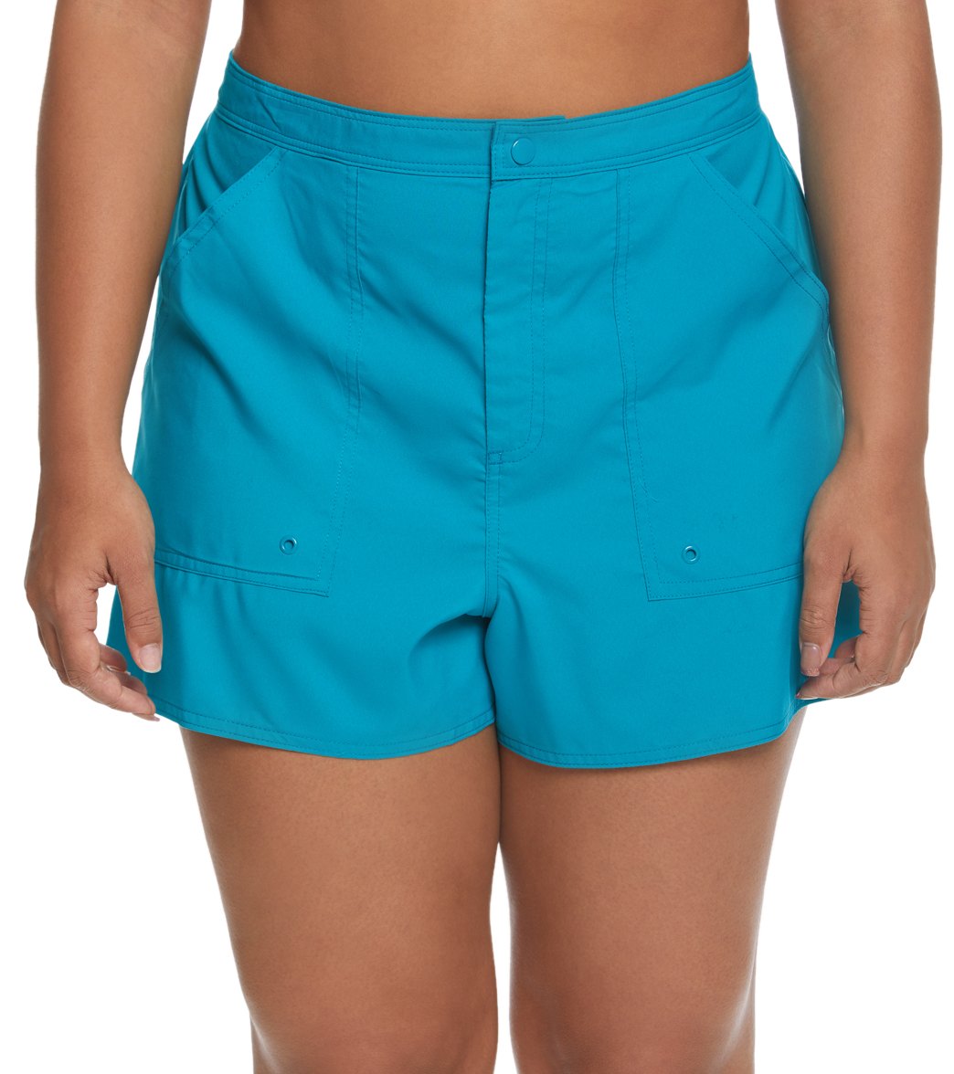 Maxine Plus Size Solids Woven Board Shorts - Emerald 16W Polyester - Swimoutlet.com