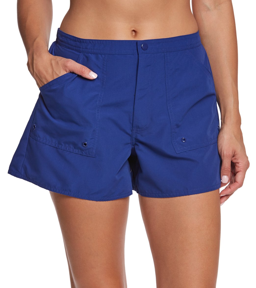Maxine Solids Woven Board Shorts - Indigo 8 Polyester - Swimoutlet.com
