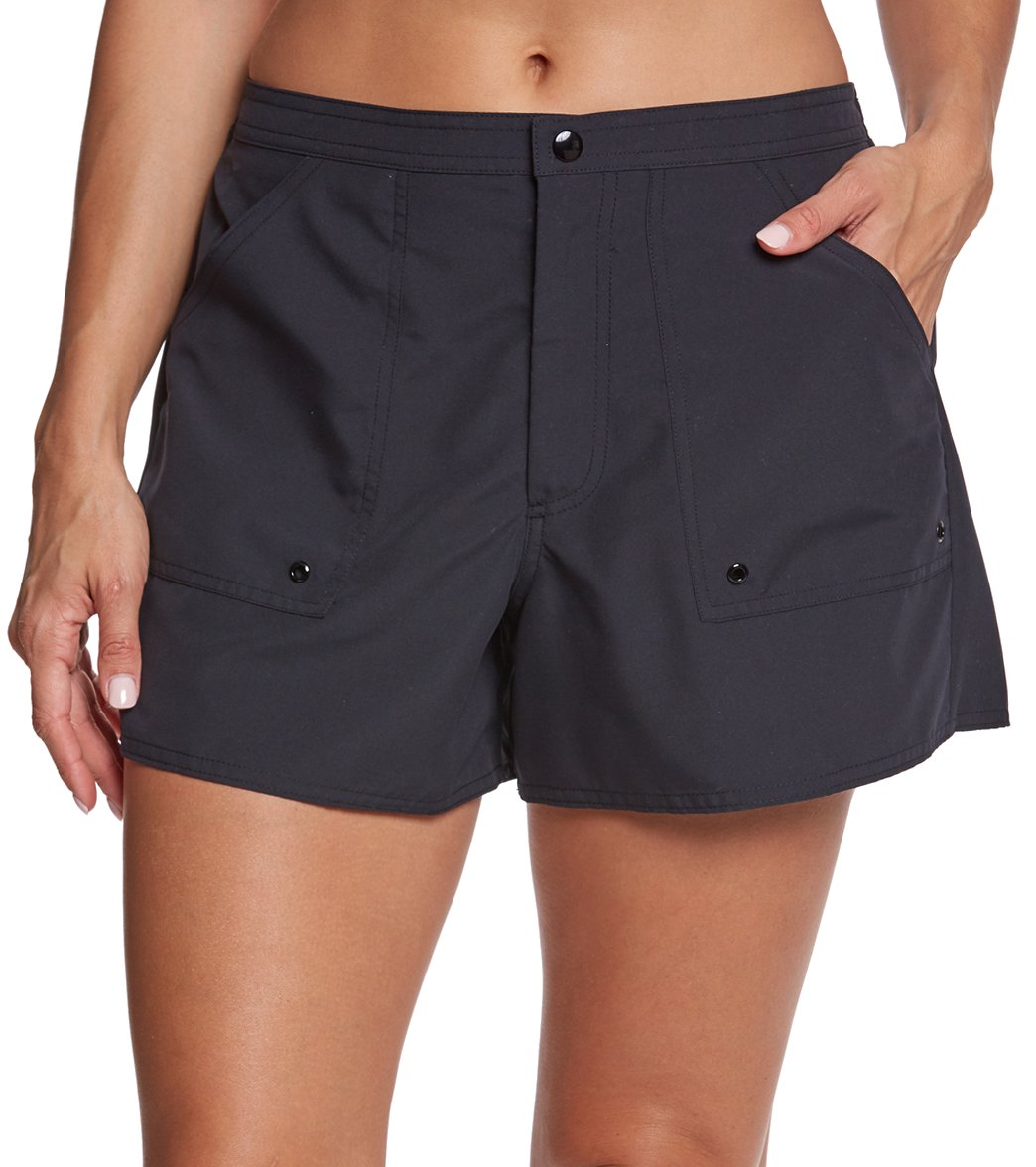 Maxine Solids Woven Board Shorts - Black 8 Polyester - Swimoutlet.com