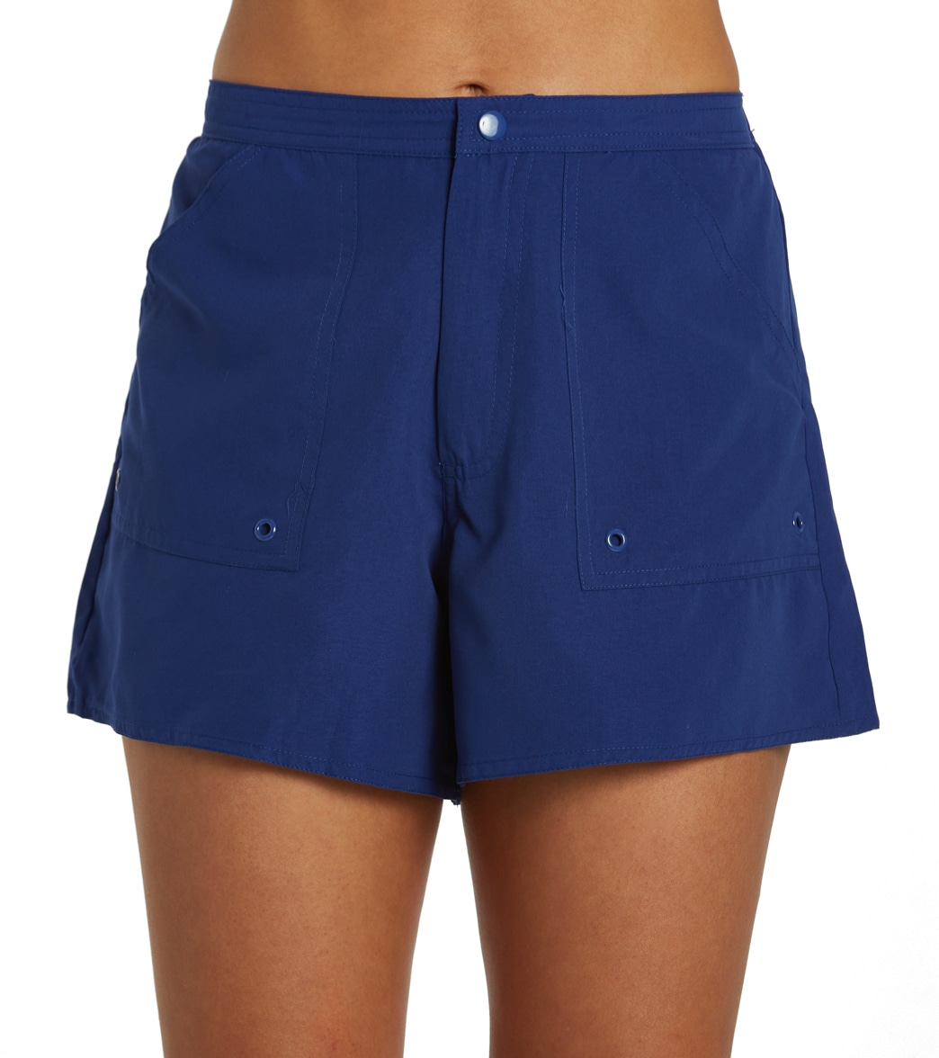 Maxine Solids Woven Board Shorts - Navy 8 Polyester - Swimoutlet.com
