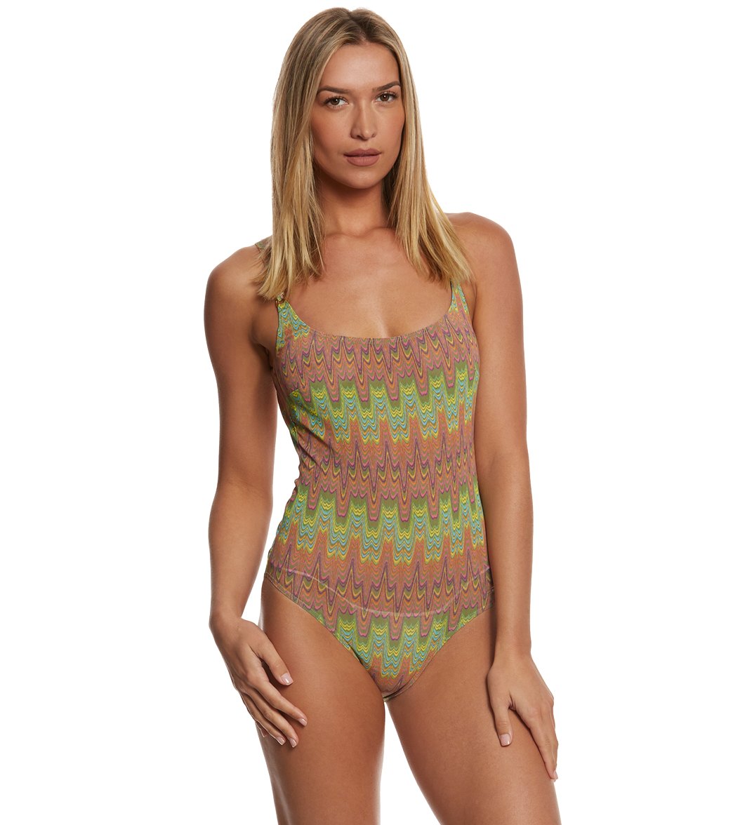 Solar Womens Tan Thru Missoni Gold One Piece Swimsuit at