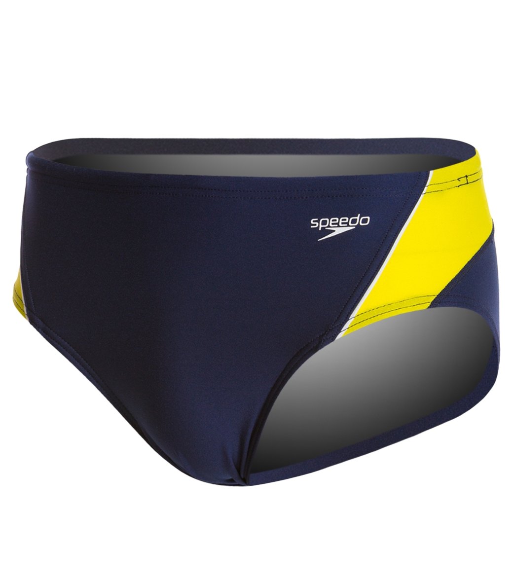 Speedo Launch Splice Endurance + Brief Swimsuit - Navy/Gold 24 Polyester/Pbt - Swimoutlet.com
