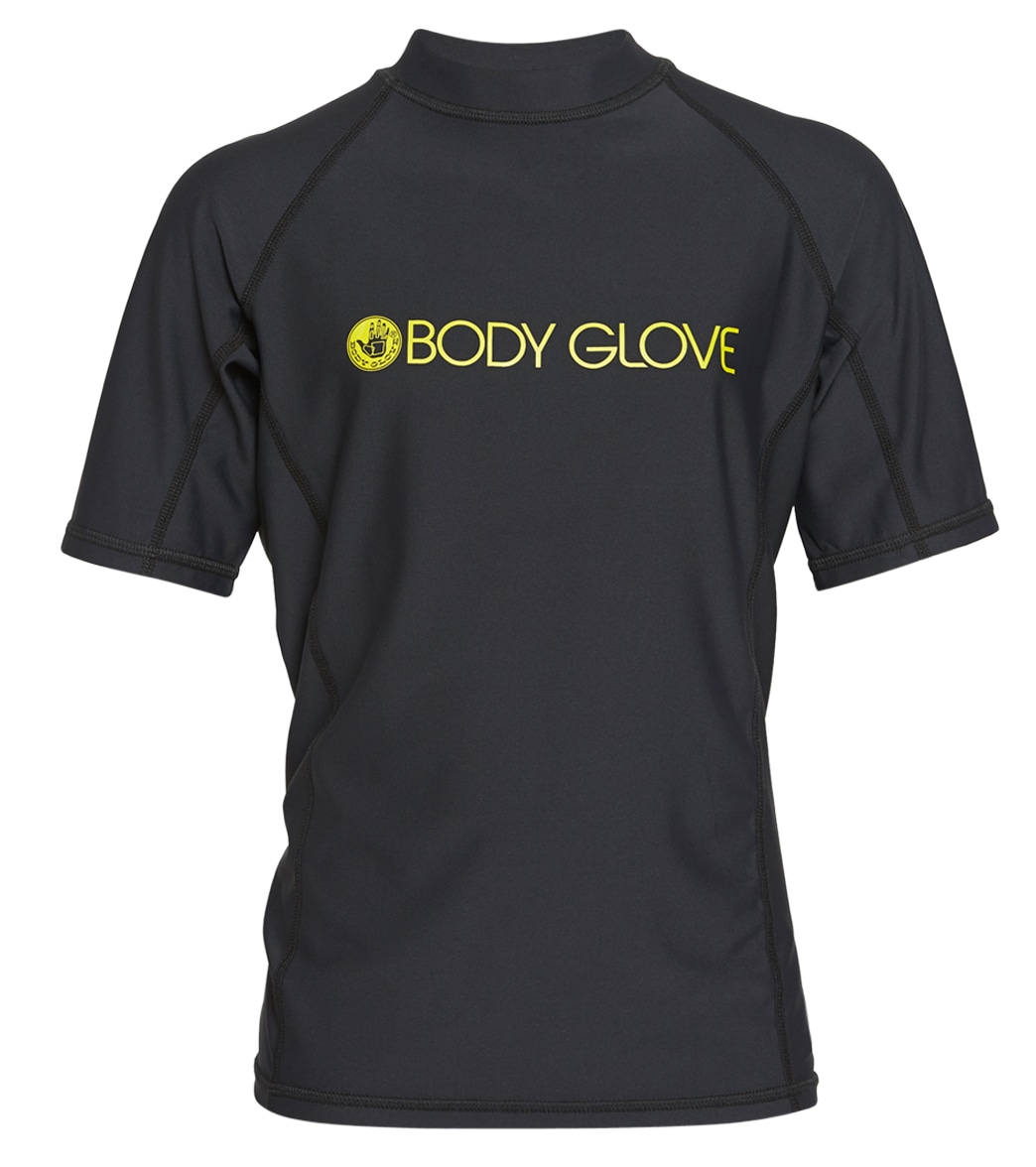 Body Glove Basic Youth Fitted Short Sleeve Rashguard - Black 14 Spandex - Swimoutlet.com