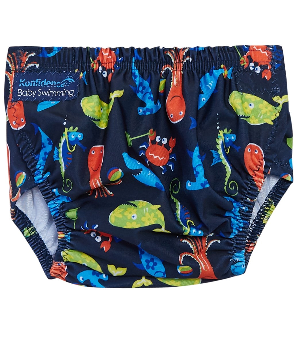 Konfidence Designer Adjustable Swim Diaper Baby - Navy Sea Friends Cotton - Swimoutlet.com