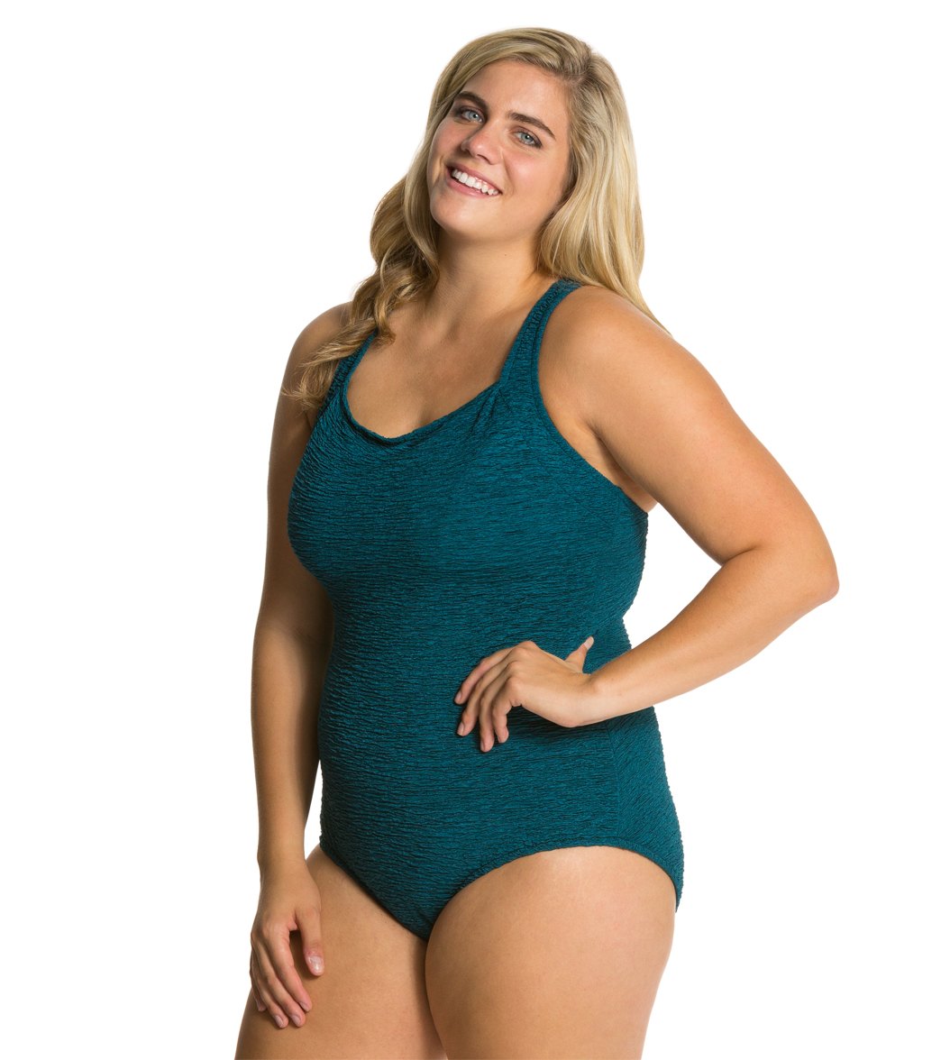 Penbrooke Krinkle Plus Size Chlorine Resistant Active Back One Piece