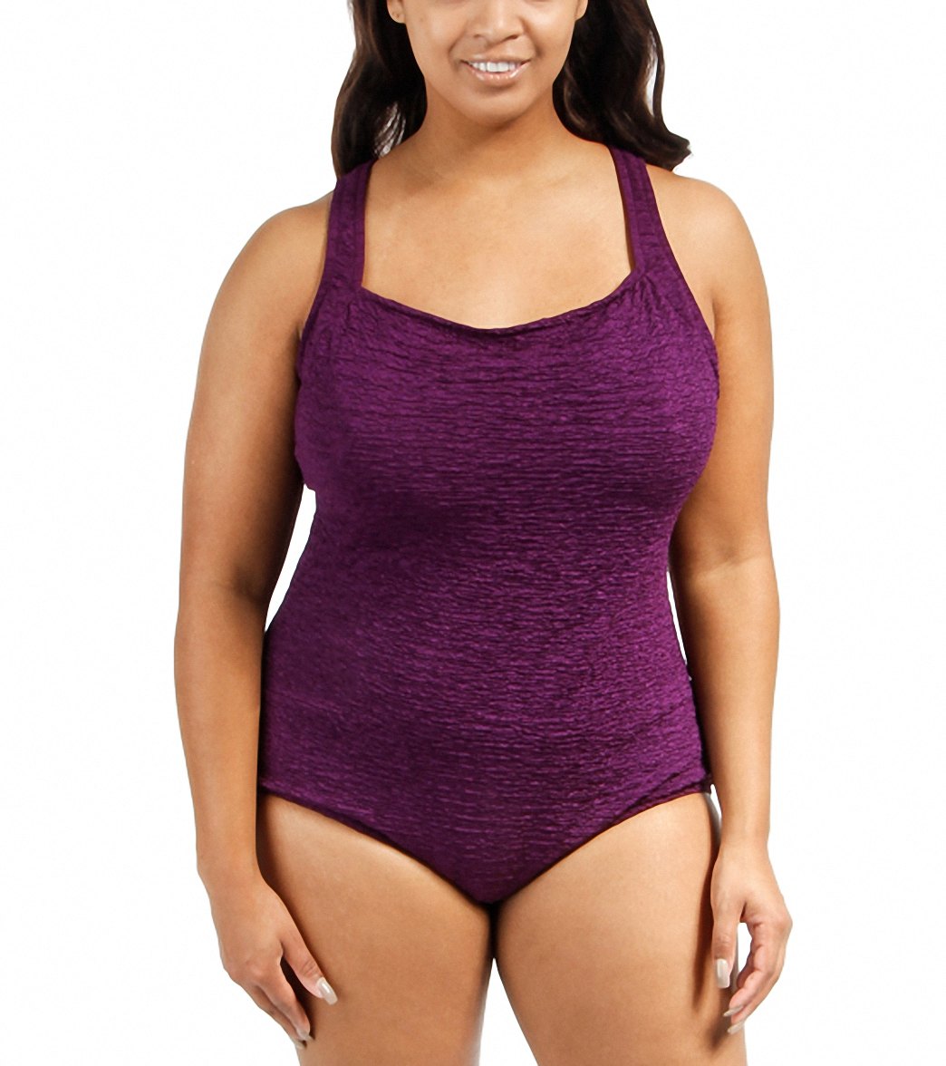 Penbrooke Krinkle Plus Size Chlorine Resistant Active Back One Piece