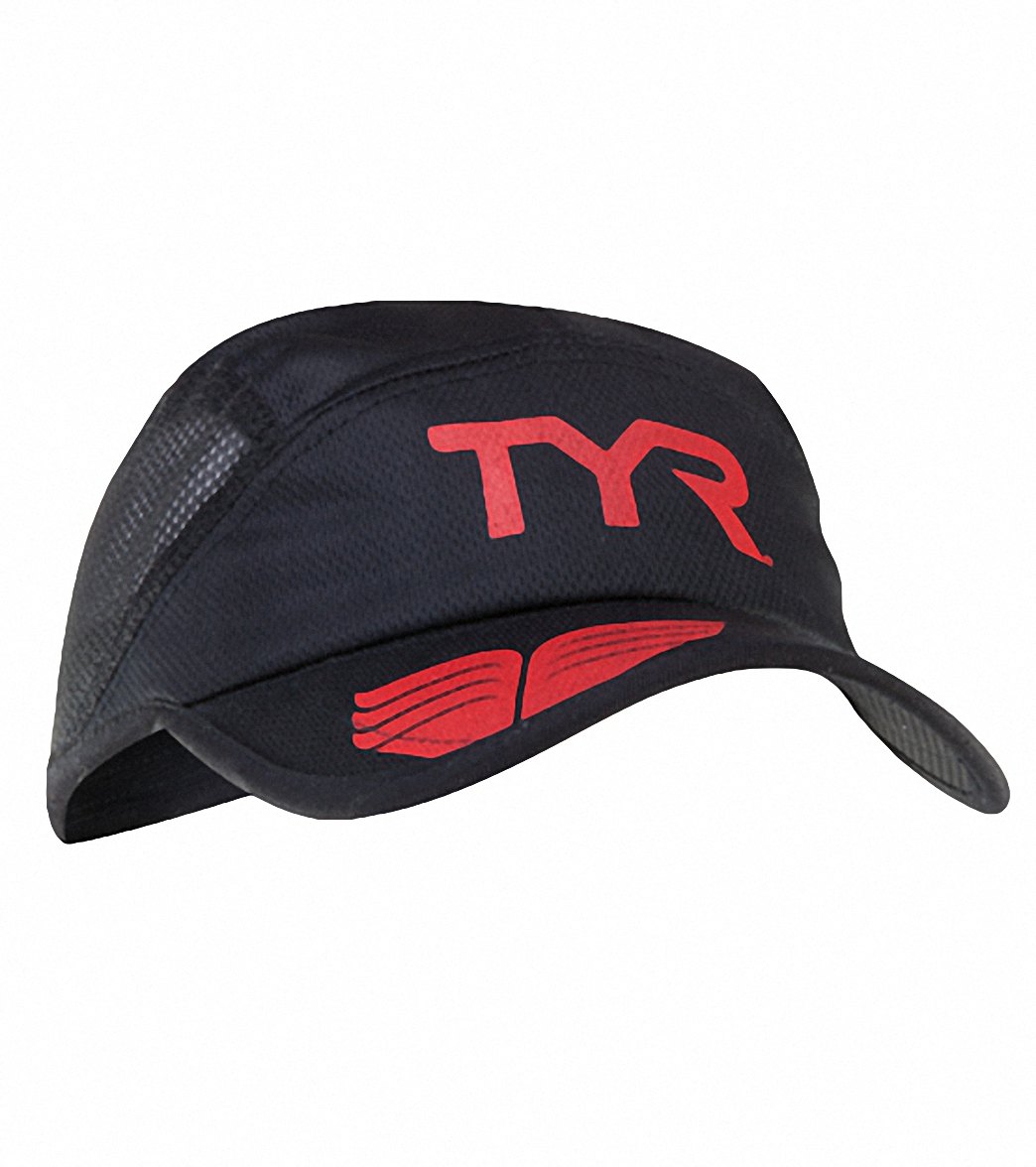 TYR Running Cap - Black Polyester - Swimoutlet.com