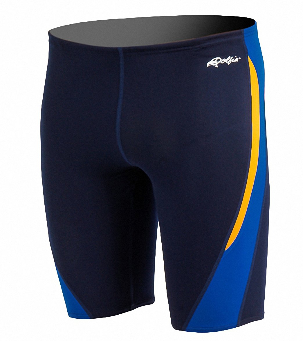 Dolfin Men's Chloroban Color Block Jammer Swimsuit - Navy/Blue/Gold 24 Polyester - Swimoutlet.com