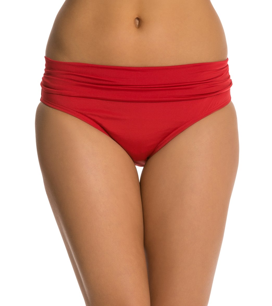 Jantzen Solid Shirred Waisted Bikini Bottom - Iconic Red 10 - Swimoutlet.com